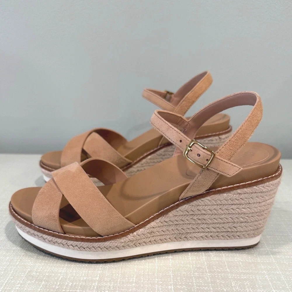 Cole Haan Cloudfeel Silver Tan Suede Espadrille Wedge Sandals NWOT - Size 7.5